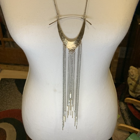 Unique Handmade Silver Bronze Tassels Necklace Long Whimsigoth Art Deco Canadian - Picture 5 of 9